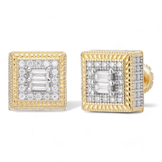 HarlemBling MOISSANITE Biggie Smalls Square Iced Out Earrings - 14k Gold Vermeil 925 Silver - 10mm