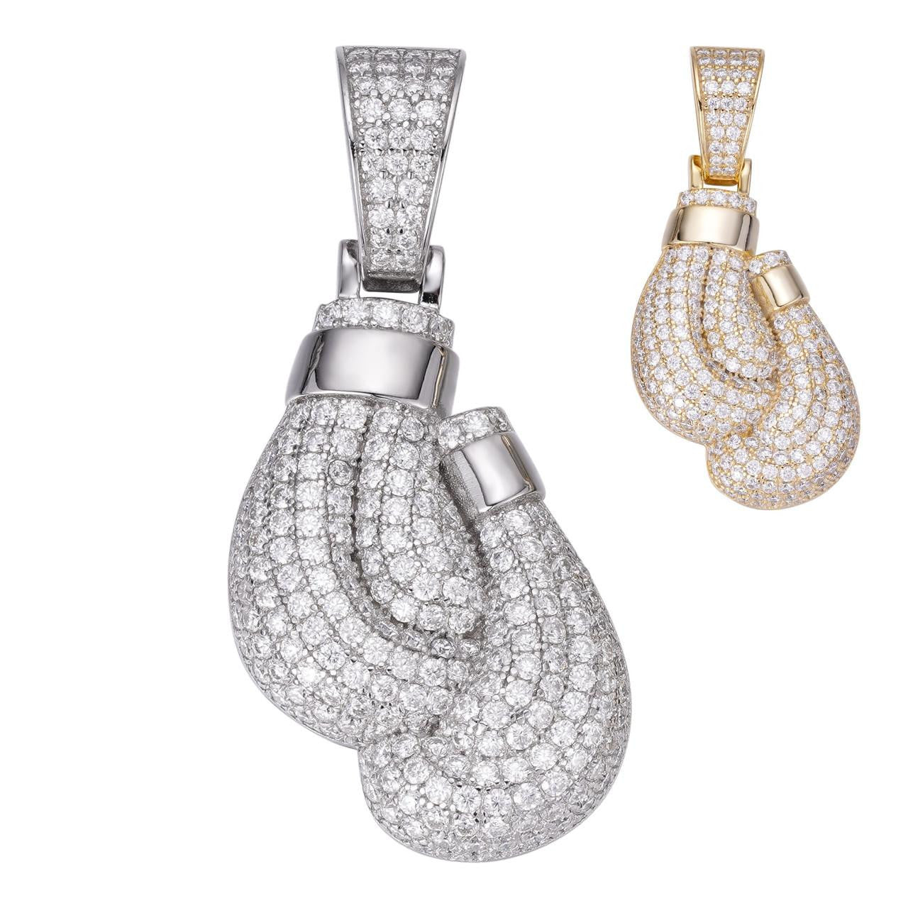 HarlemBling MOISSANITE Boxing Gloves Pendant - 14k Gold Vermeil or 925 Silver - Small 1.5"