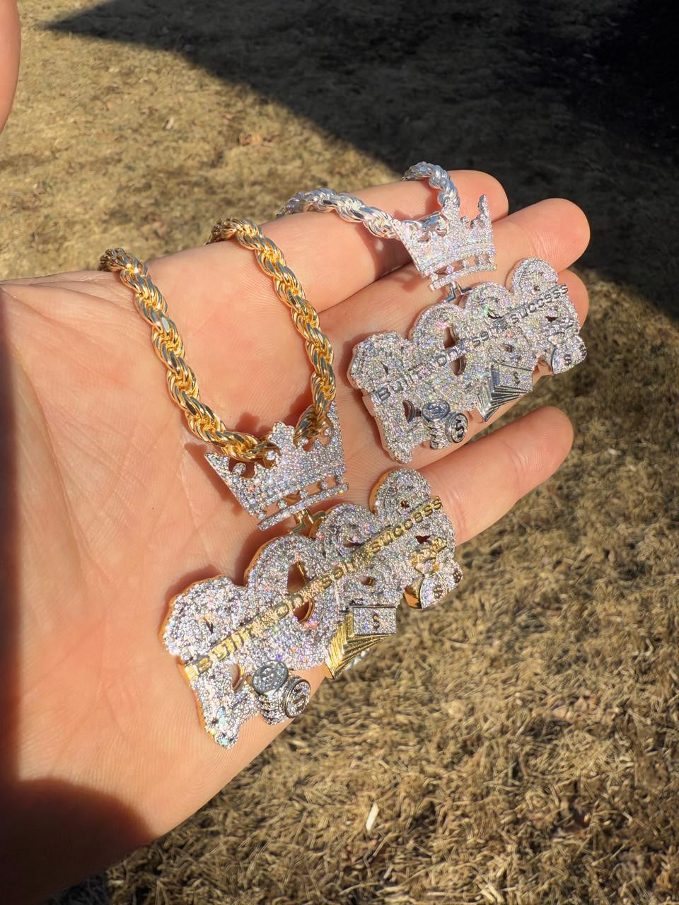 HarlemBling MOISSANITE "Built On Self Success" Iced Out BOSS Pendant - 14k Gold Vermeil or 925 Silver - Large 2.5"