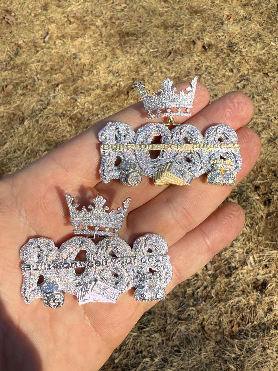 HarlemBling MOISSANITE "Built On Self Success" Iced Out BOSS Pendant - 14k Gold Vermeil or 925 Silver - Large 2.5"