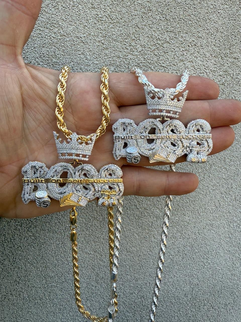 HarlemBling MOISSANITE "Built On Self Success" Iced Out BOSS Pendant - 14k Gold Vermeil or 925 Silver - Large 2.5"