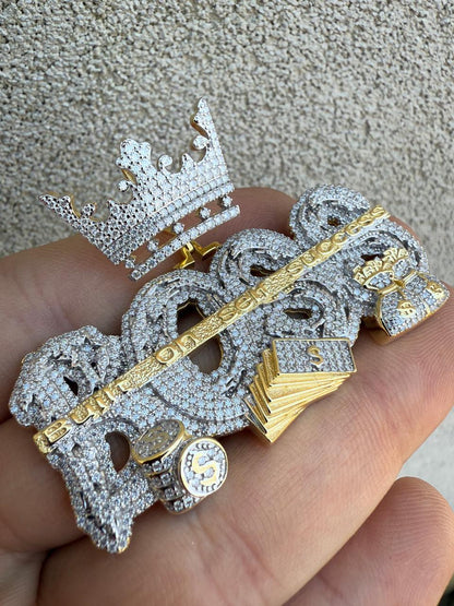 HarlemBling MOISSANITE "Built On Self Success" Iced Out BOSS Pendant - 14k Gold Vermeil or 925 Silver - Large 2.5"