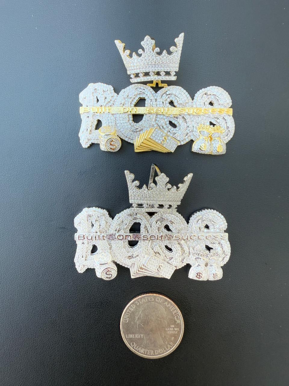 HarlemBling MOISSANITE "Built On Self Success" Iced Out BOSS Pendant - 14k Gold Vermeil or 925 Silver - Large 2.5"