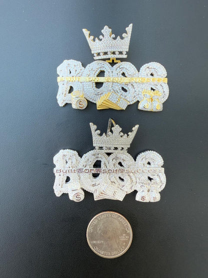 HarlemBling MOISSANITE "Built On Self Success" Iced Out BOSS Pendant - 14k Gold Vermeil or 925 Silver - Large 2.5"