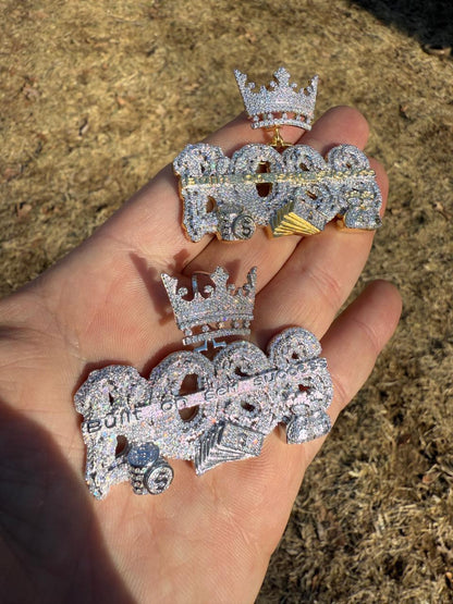 HarlemBling MOISSANITE "Built On Self Success" Iced Out BOSS Pendant - 14k Gold Vermeil or 925 Silver - Large 2.5"