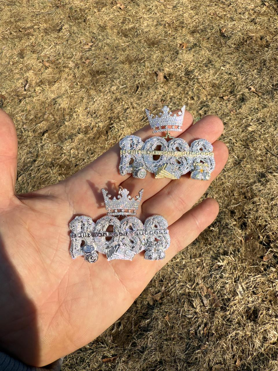 HarlemBling MOISSANITE "Built On Self Success" Iced Out BOSS Pendant - 14k Gold Vermeil or 925 Silver - Large 2.5"