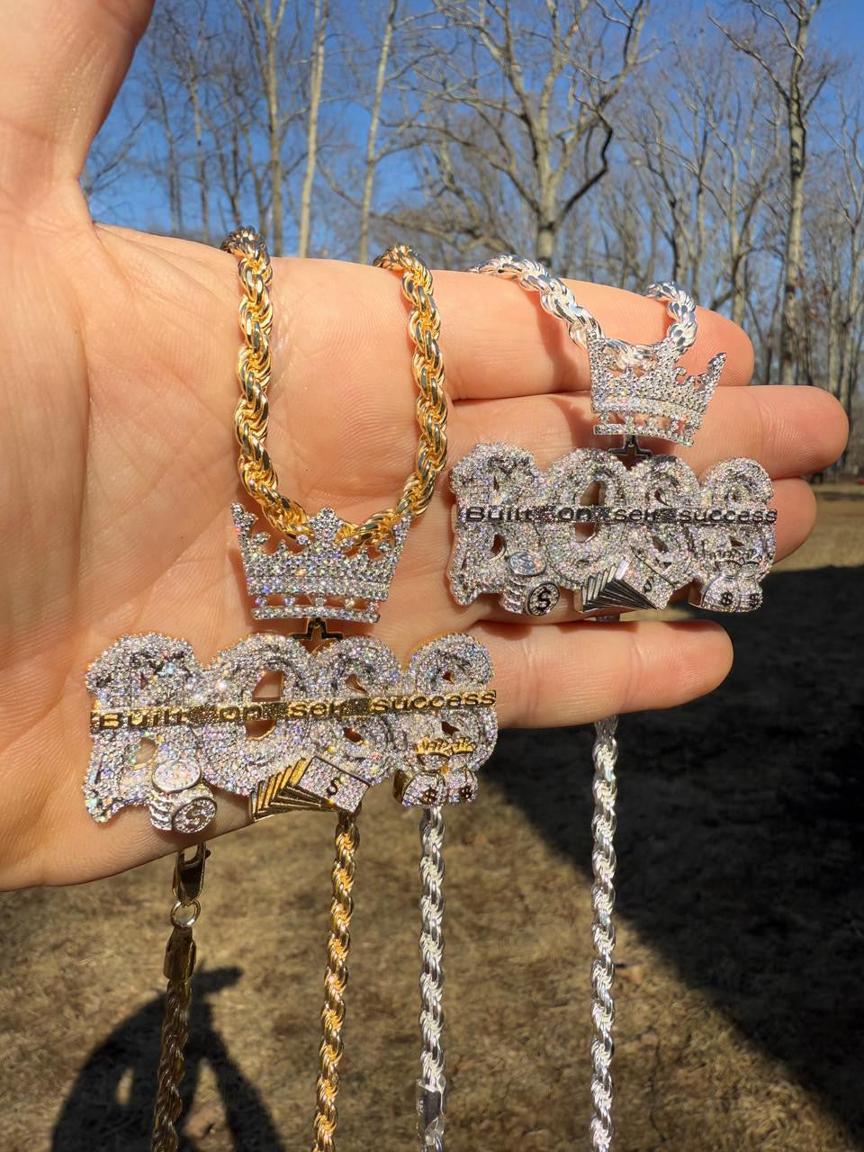 HarlemBling MOISSANITE "Built On Self Success" Iced Out BOSS Pendant - 14k Gold Vermeil or 925 Silver - Large 2.5"