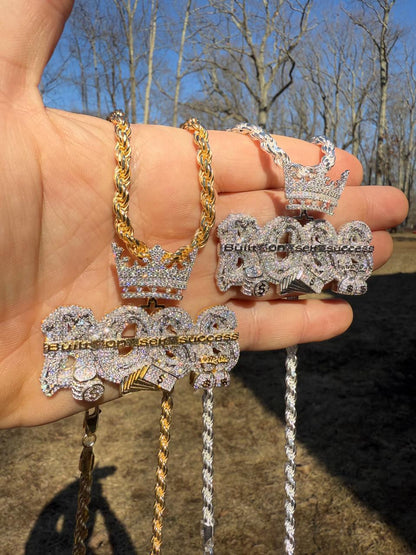 HarlemBling MOISSANITE "Built On Self Success" Iced Out BOSS Pendant - 14k Gold Vermeil or 925 Silver - Large 2.5"