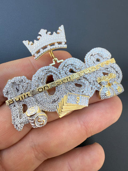 HarlemBling MOISSANITE "Built On Self Success" Iced Out BOSS Pendant - 14k Gold Vermeil or 925 Silver - Large 2.5"