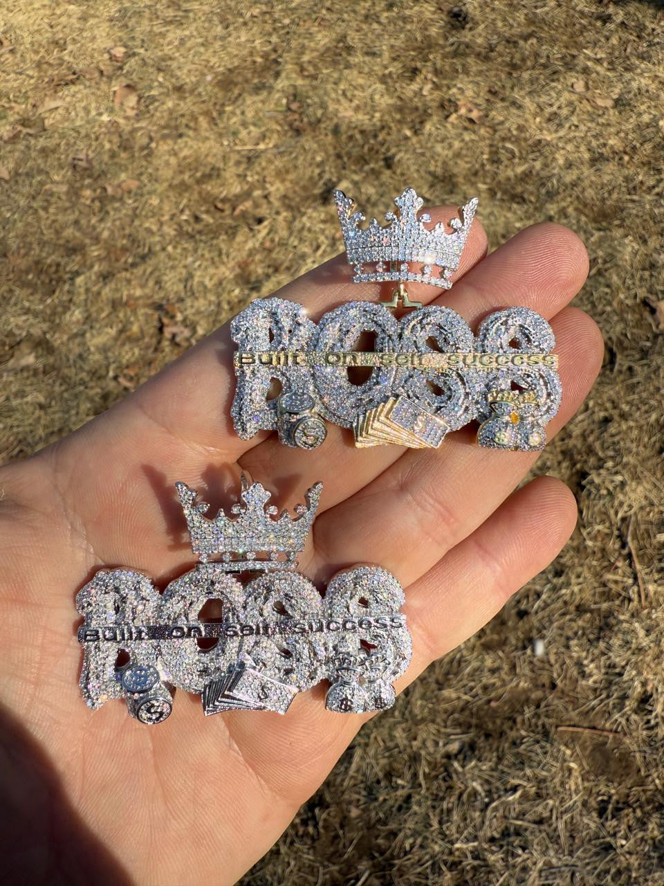 HarlemBling MOISSANITE "Built On Self Success" Iced Out BOSS Pendant - 14k Gold Vermeil or 925 Silver - Large 2.5"