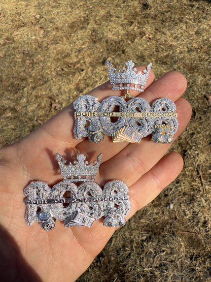 HarlemBling MOISSANITE "Built On Self Success" Iced Out BOSS Pendant - 14k Gold Vermeil or 925 Silver - Large 2.5"