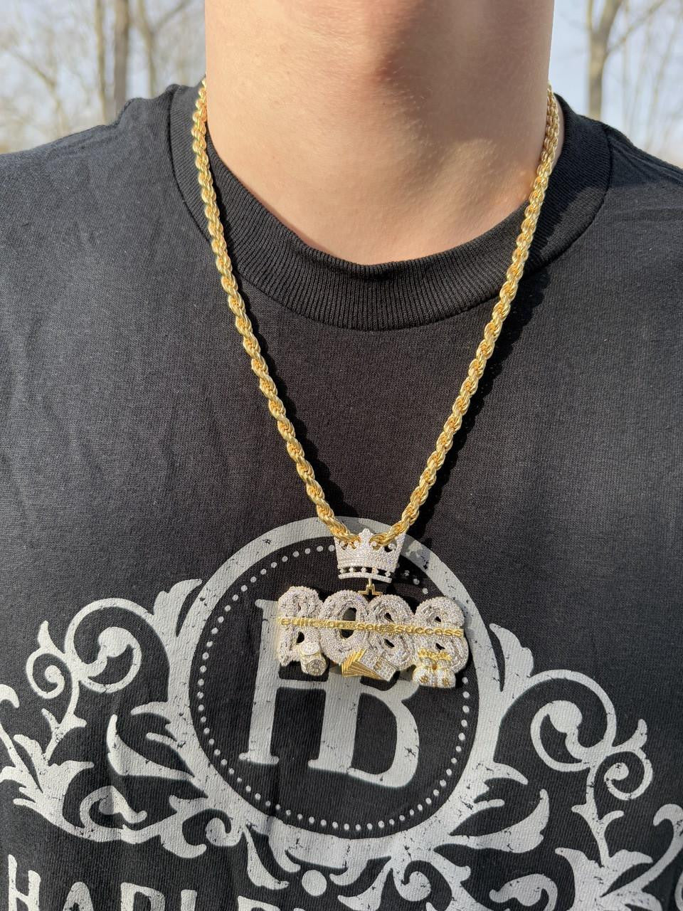 HarlemBling MOISSANITE "Built On Self Success" Iced Out BOSS Pendant - 14k Gold Vermeil or 925 Silver - Large 2.5"