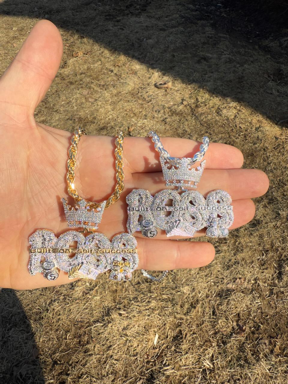 HarlemBling MOISSANITE "Built On Self Success" Iced Out BOSS Pendant - 14k Gold Vermeil or 925 Silver - Large 2.5"