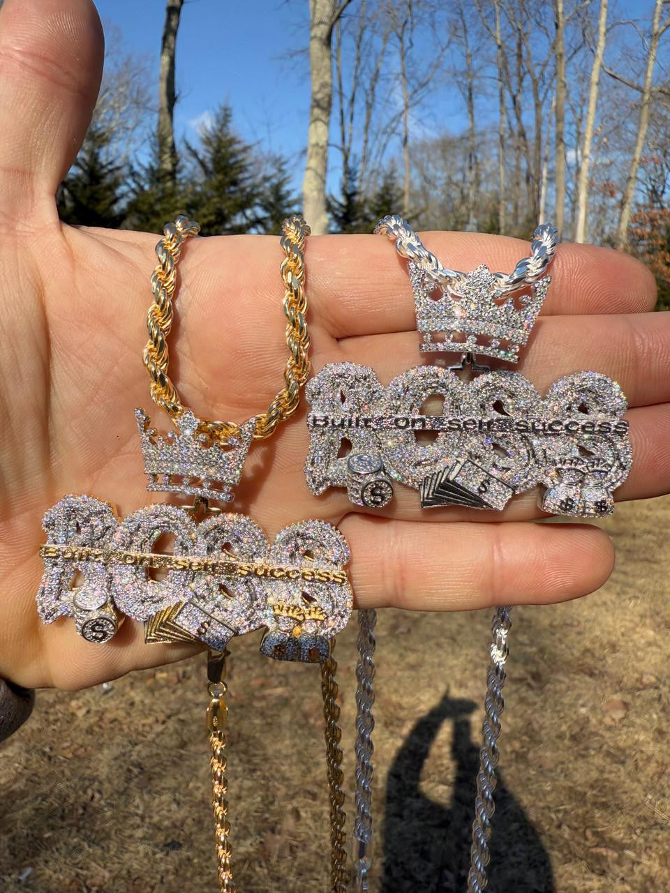 HarlemBling MOISSANITE "Built On Self Success" Iced Out BOSS Pendant - 14k Gold Vermeil or 925 Silver - Large 2.5"