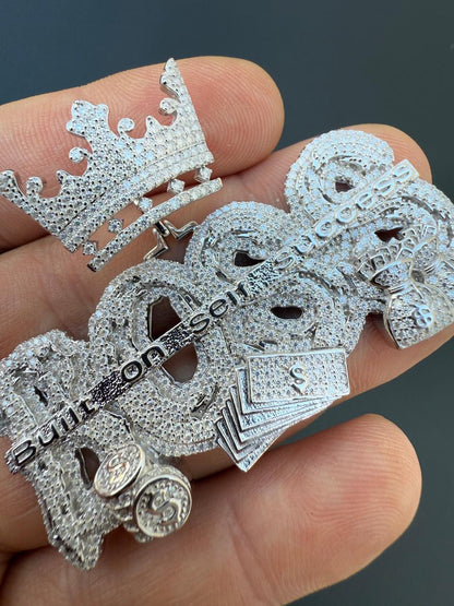 HarlemBling MOISSANITE "Built On Self Success" Iced Out BOSS Pendant - 14k Gold Vermeil or 925 Silver - Large 2.5"