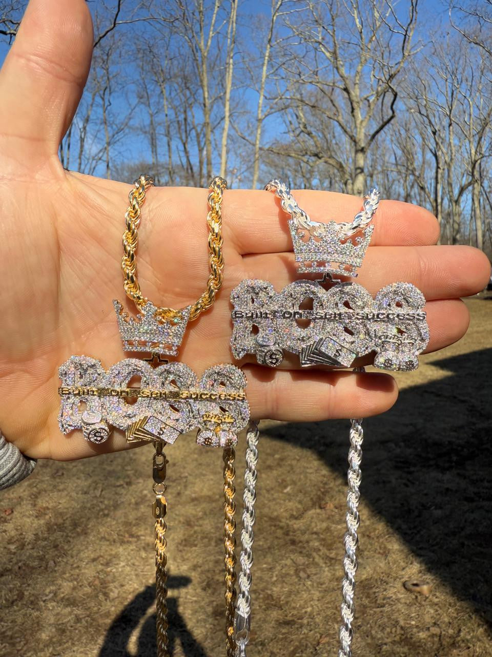 HarlemBling MOISSANITE "Built On Self Success" Iced Out BOSS Pendant - 14k Gold Vermeil or 925 Silver - Large 2.5"