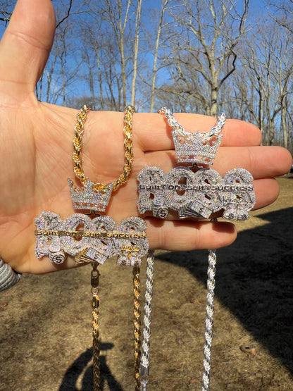 HarlemBling MOISSANITE "Built On Self Success" Iced Out BOSS Pendant - 14k Gold Vermeil or 925 Silver - Large 2.5"