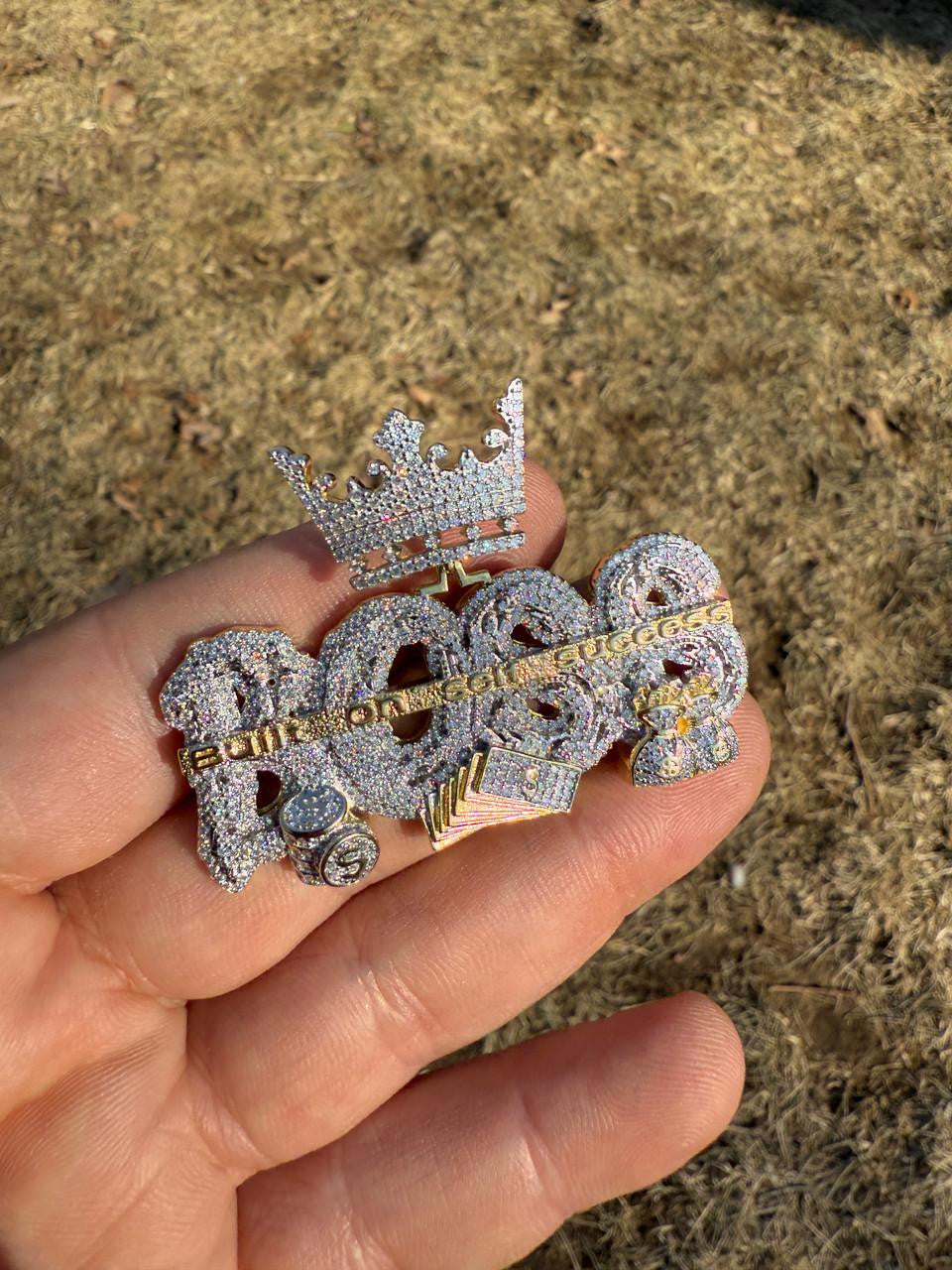 HarlemBling MOISSANITE "Built On Self Success" Iced Out BOSS Pendant - 14k Gold Vermeil or 925 Silver - Large 2.5"