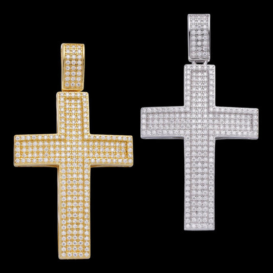 HarlemBling MOISSANITE Bust Down Hip Hop Cross Pendant - 10k Yellow Or White Gold - Medium 2"
