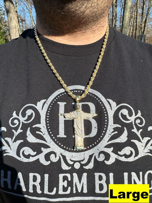 HarlemBling MOISSANITE Christ The Redeemer 14k Gold Over 925 Silver Necklace Jesus Necklace