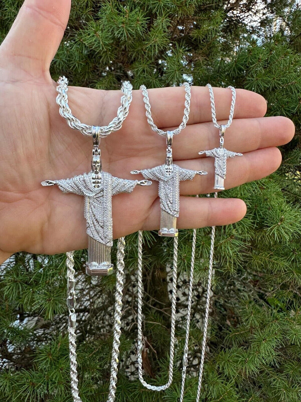 MOISSANITE Christ The Redeemer 925 Silver Necklace Jesus Iced Hip