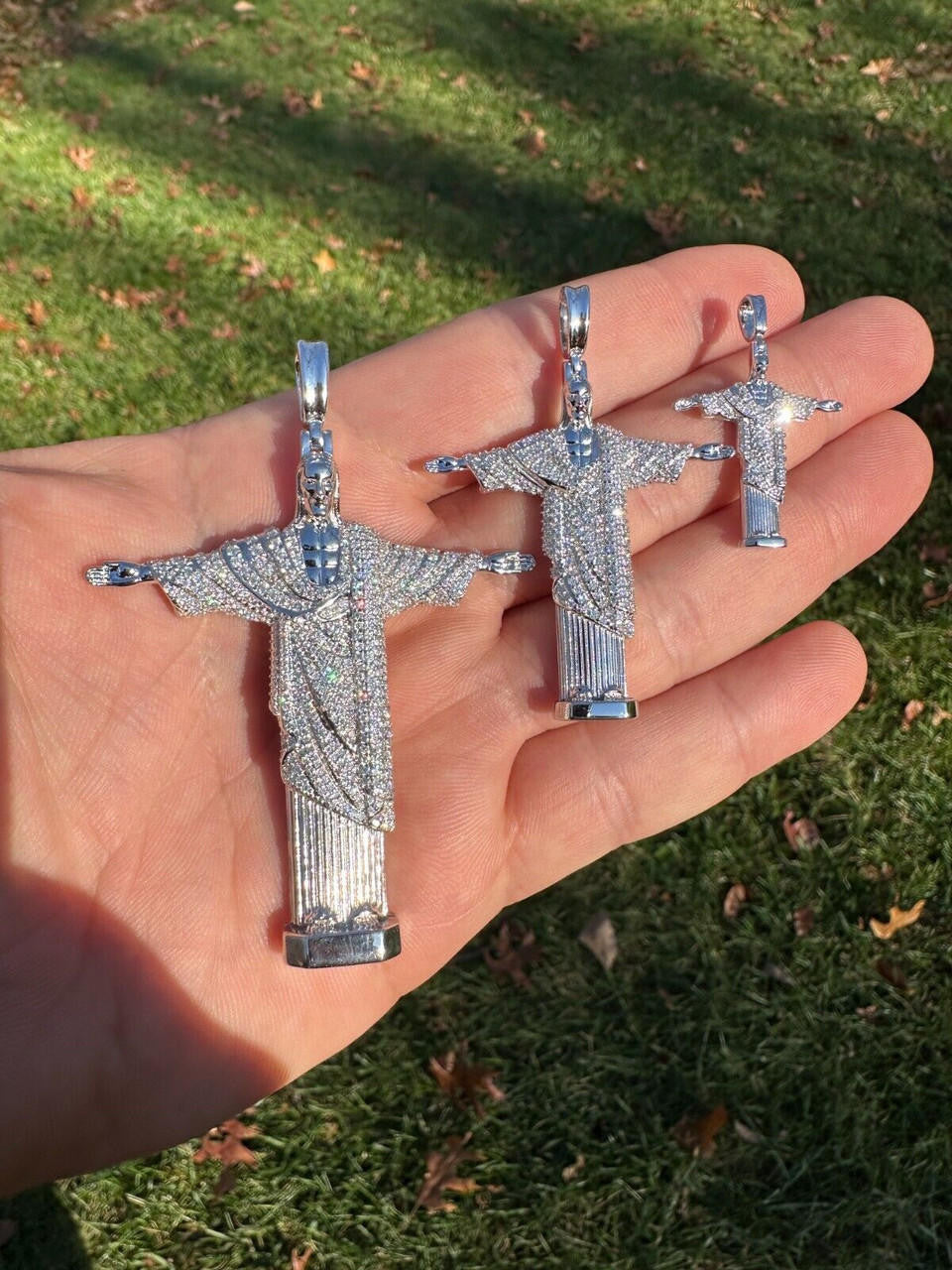 MOISSANITE Christ The Redeemer 925 Silver Necklace Jesus Iced Hip