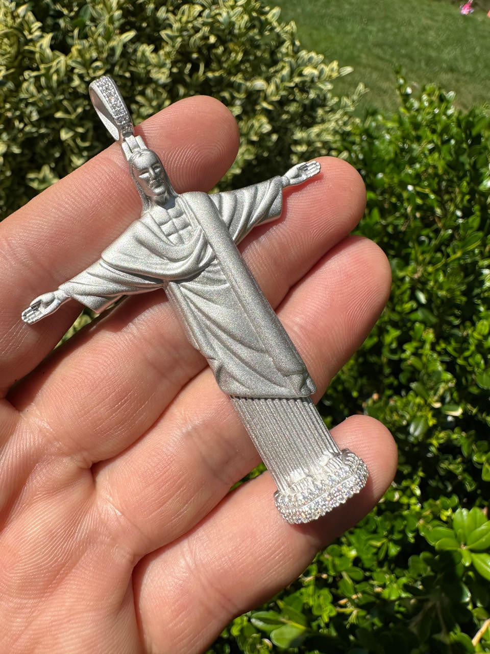 HarlemBling MOISSANITE Christ The Redeemer 925 Silver/ Yellow Rose Gold Necklace Jesus Piece