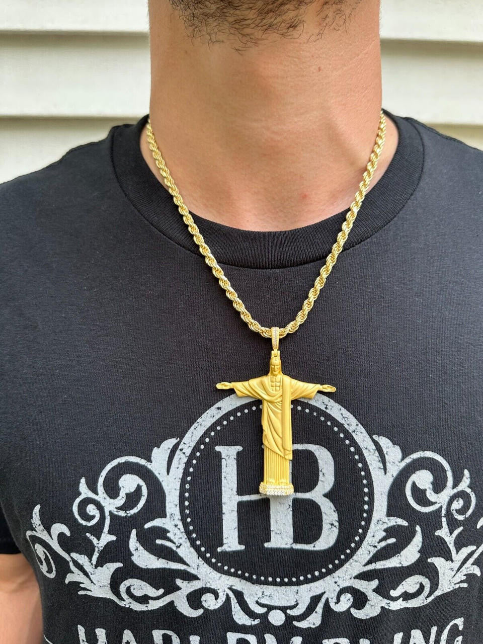 HarlemBling MOISSANITE Christ The Redeemer 925 Silver/ Yellow Rose Gold Necklace Jesus Piece