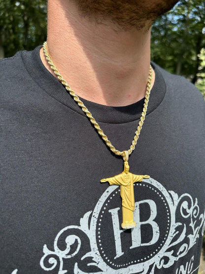 HarlemBling MOISSANITE Christ The Redeemer 925 Silver/ Yellow Rose Gold Necklace Jesus Piece
