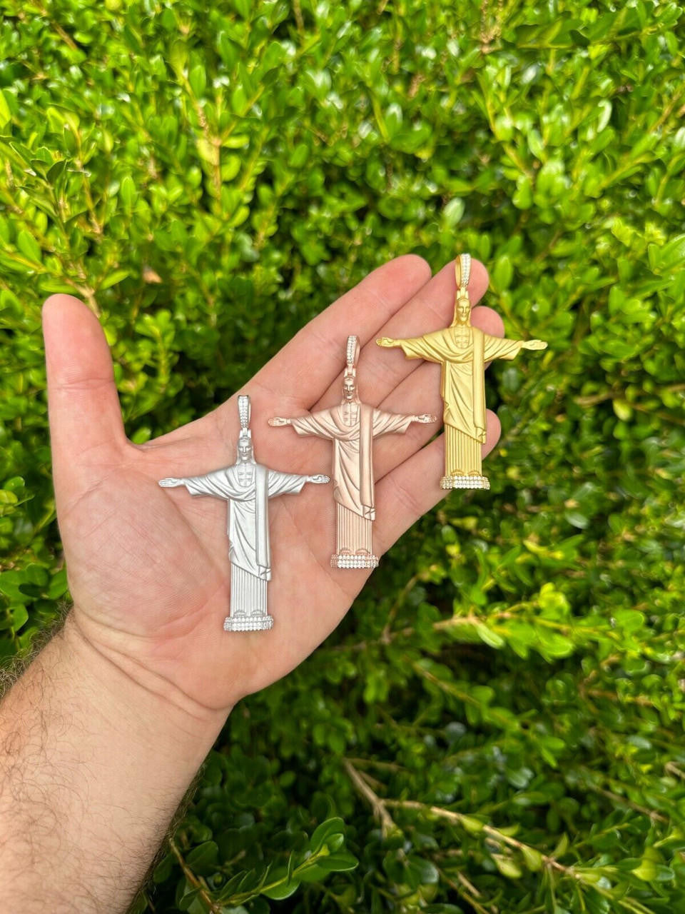 HarlemBling MOISSANITE Christ The Redeemer 925 Silver/ Yellow Rose Gold Necklace Jesus Piece