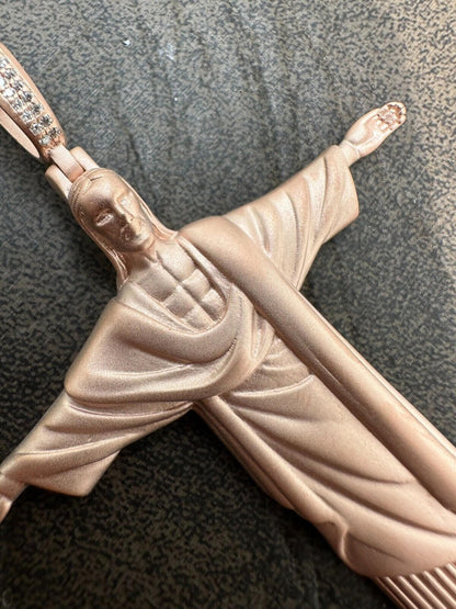 HarlemBling MOISSANITE Christ The Redeemer 925 Silver/ Yellow Rose Gold Necklace Jesus Piece