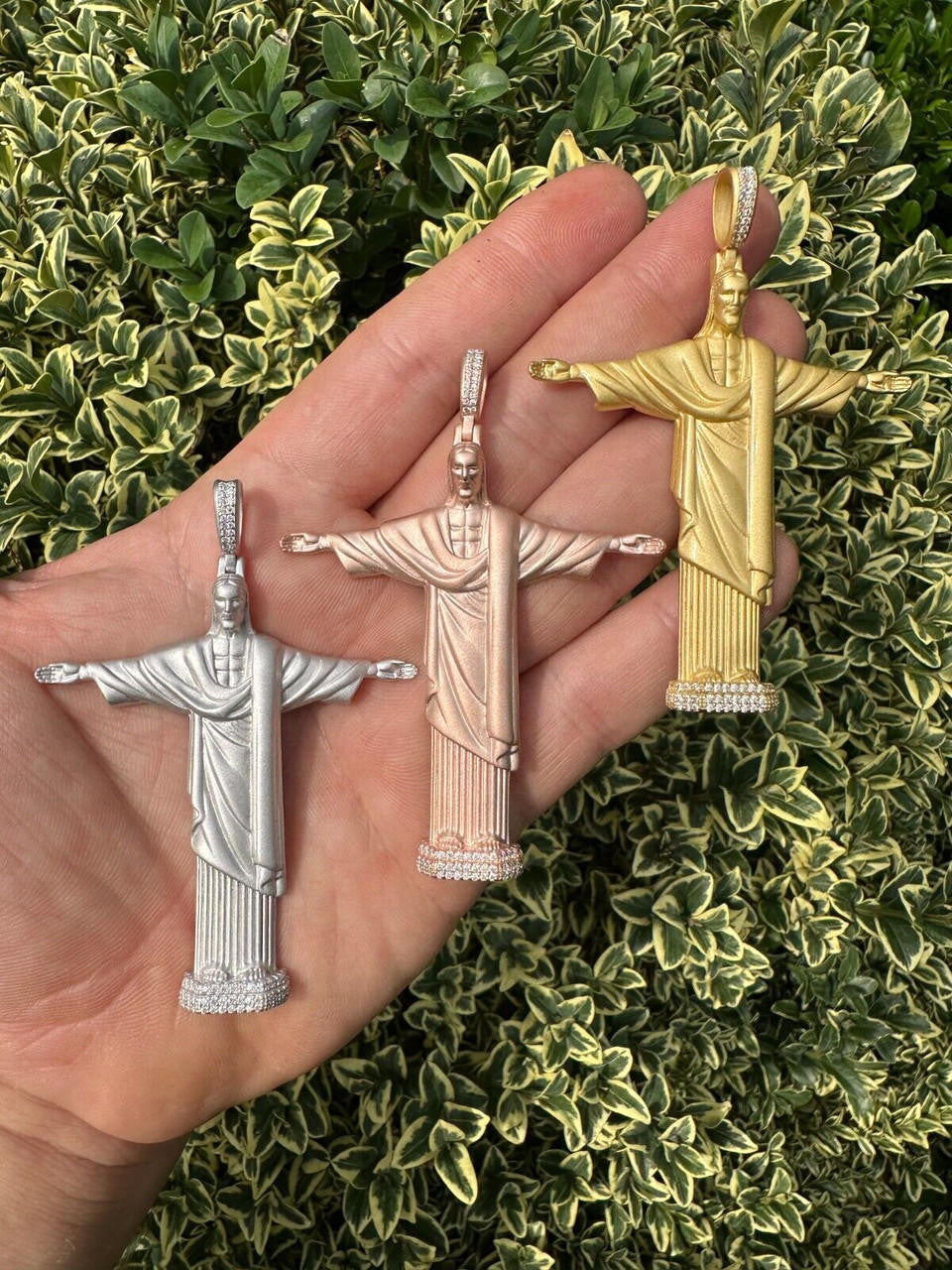 HarlemBling MOISSANITE Christ The Redeemer 925 Silver/ Yellow Rose Gold Necklace Jesus Piece