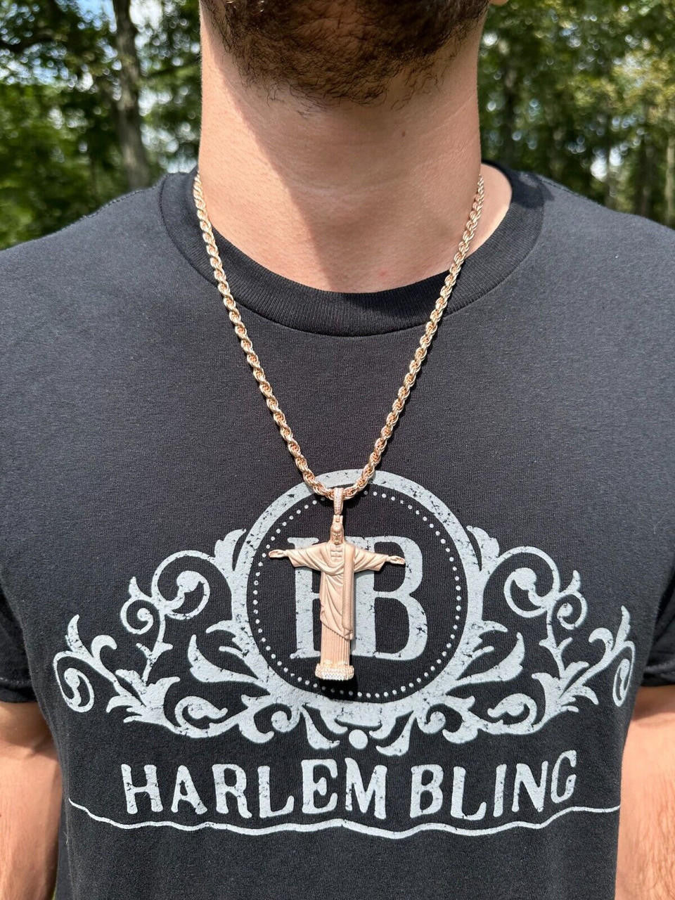 HarlemBling MOISSANITE Christ The Redeemer 925 Silver/ Yellow Rose Gold Necklace Jesus Piece