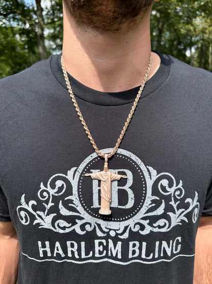 HarlemBling MOISSANITE Christ The Redeemer 925 Silver/ Yellow Rose Gold Necklace Jesus Piece