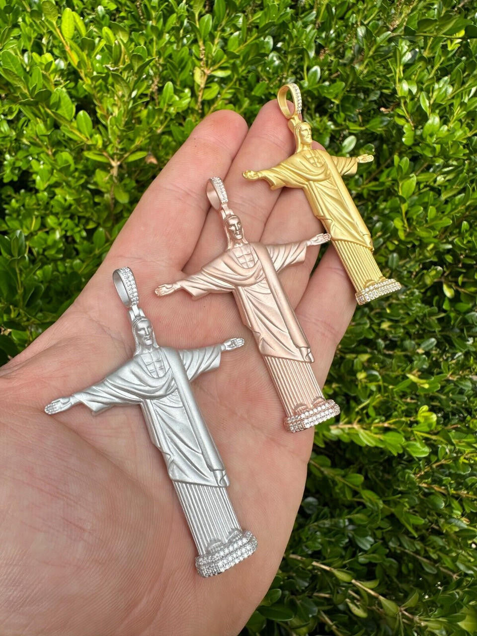 HarlemBling MOISSANITE Christ The Redeemer 925 Silver/ Yellow Rose Gold Necklace Jesus Piece