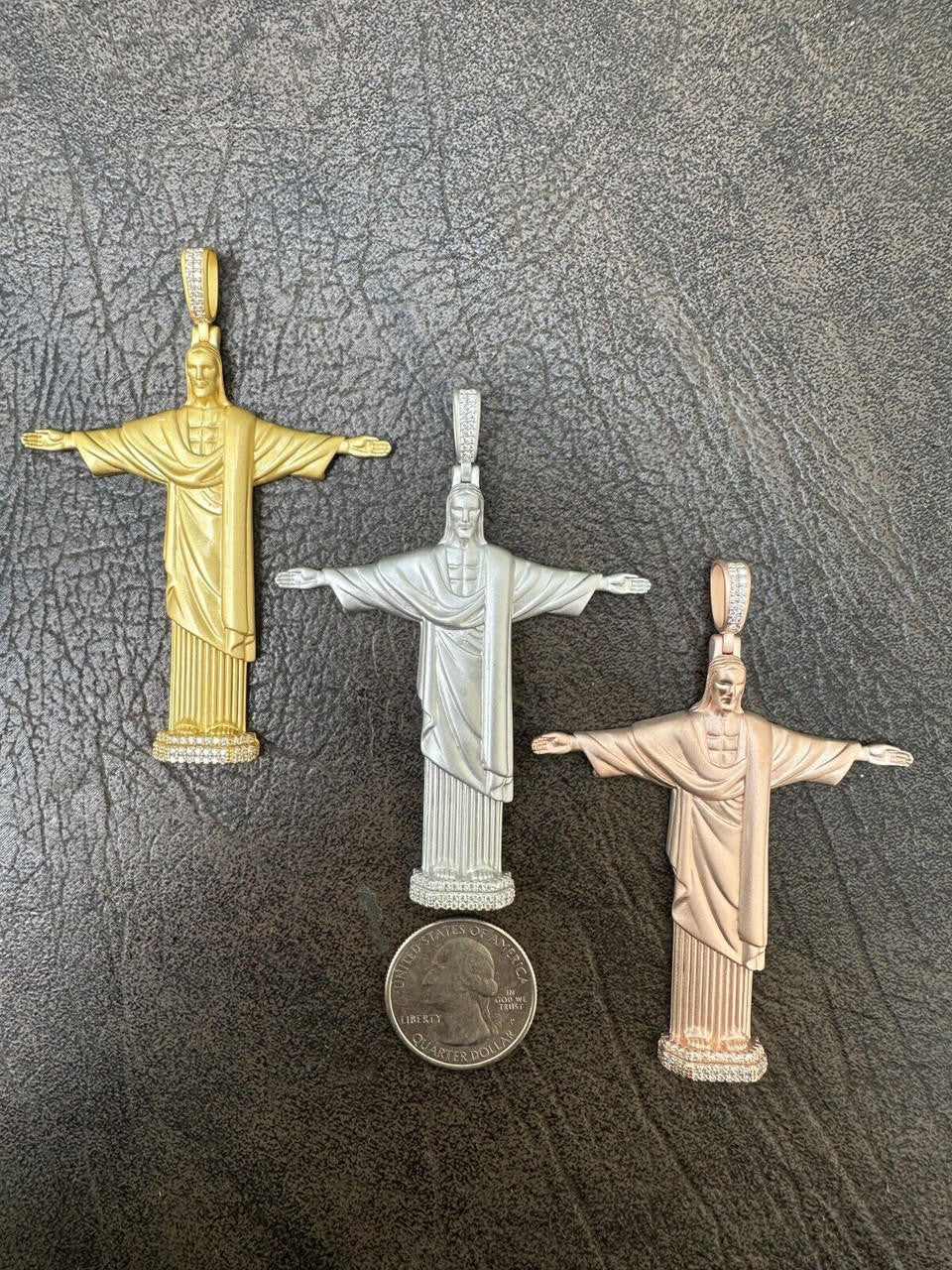 HarlemBling MOISSANITE Christ The Redeemer 925 Silver/ Yellow Rose Gold Necklace Jesus Piece