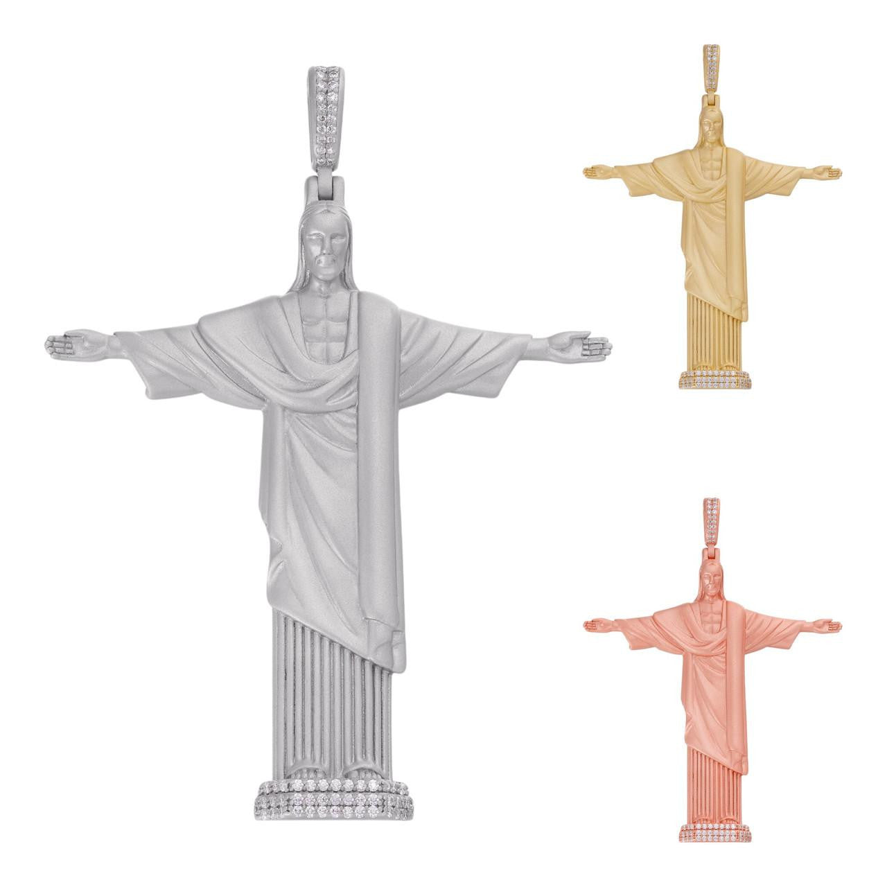 HarlemBling MOISSANITE Christ The Redeemer 925 Silver/ Yellow Rose Gold Necklace Jesus Piece