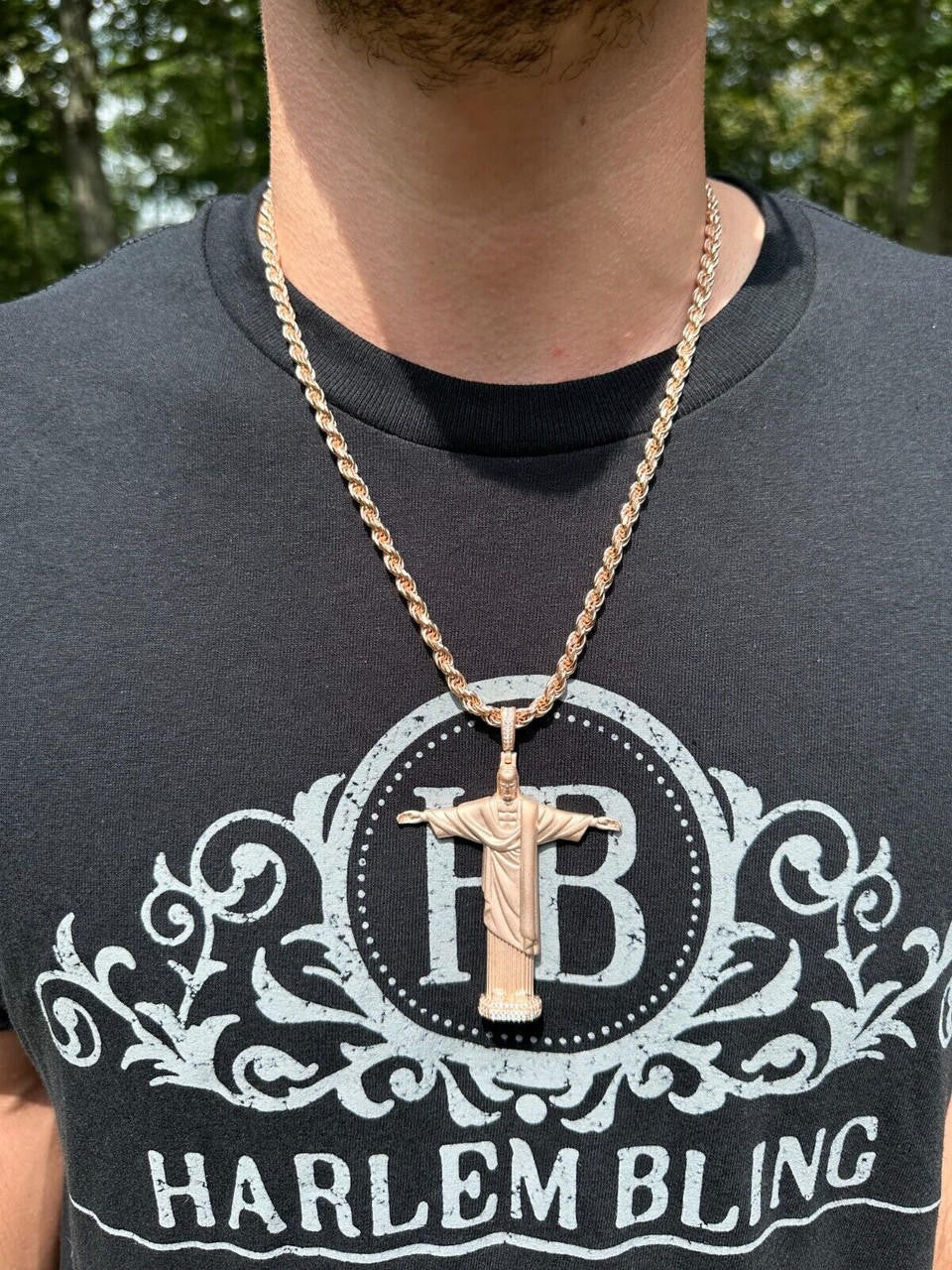 HarlemBling MOISSANITE Christ The Redeemer 925 Silver/ Yellow Rose Gold Necklace Jesus Piece