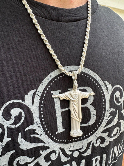 HarlemBling MOISSANITE Christ The Redeemer 925 Silver/ Yellow Rose Gold Necklace Jesus Piece