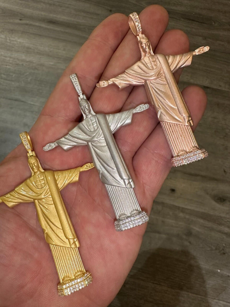 HarlemBling MOISSANITE Christ The Redeemer 925 Silver/ Yellow Rose Gold Necklace Jesus Piece