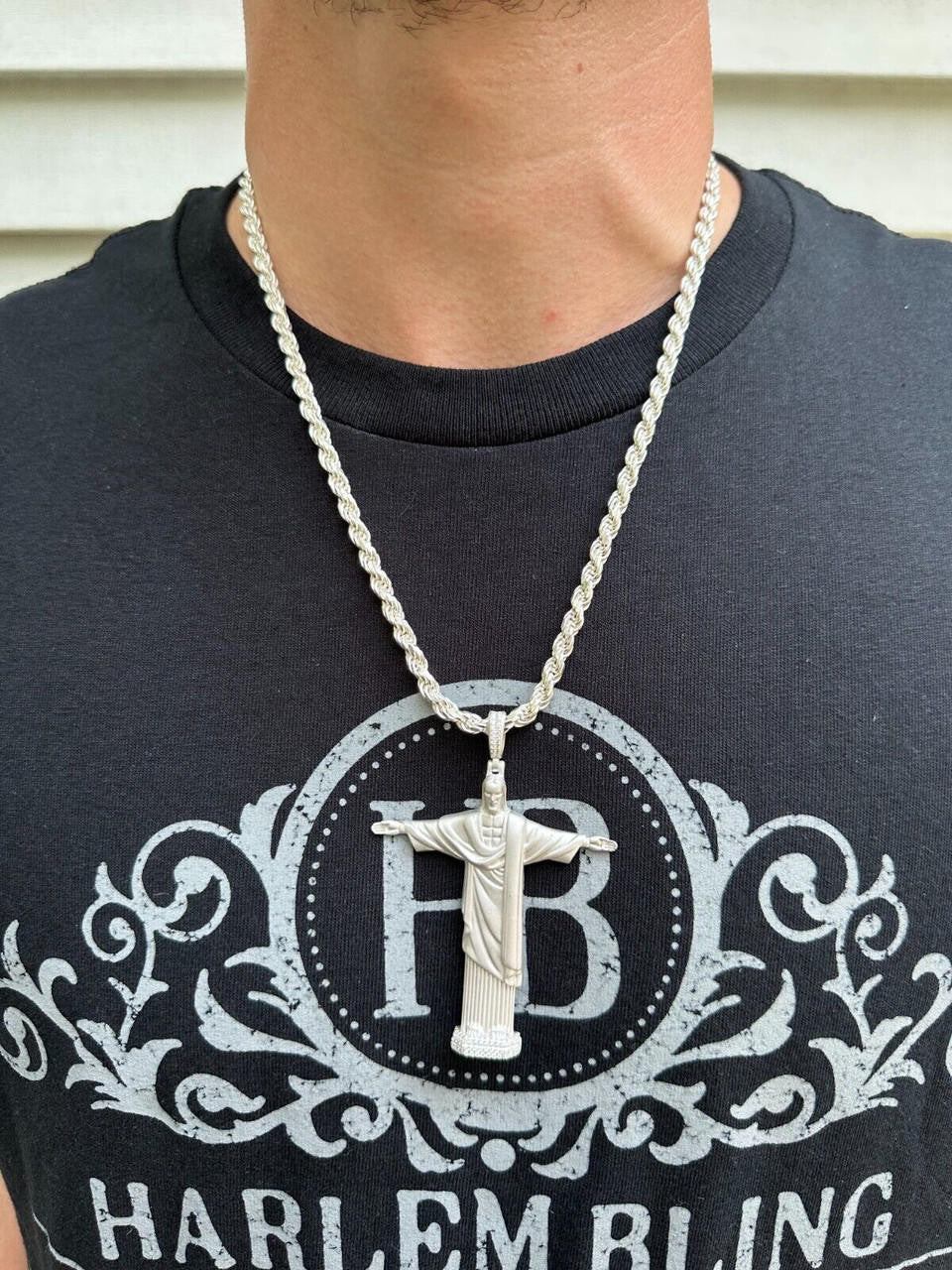 HarlemBling MOISSANITE Christ The Redeemer 925 Silver/ Yellow Rose Gold Necklace Jesus Piece