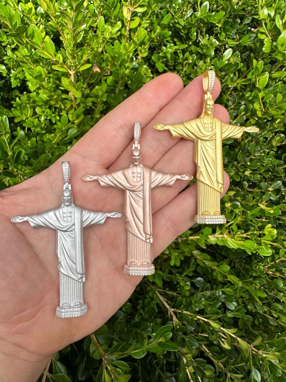 HarlemBling MOISSANITE Christ The Redeemer 925 Silver/ Yellow Rose Gold Necklace Jesus Piece