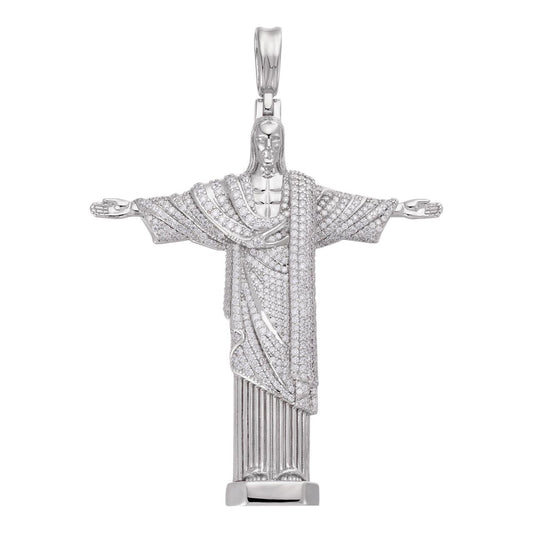 HarlemBling MOISSANITE Christ The Redeemer Pendant - 925 Silver - 3 Sizes 1.25"-3"