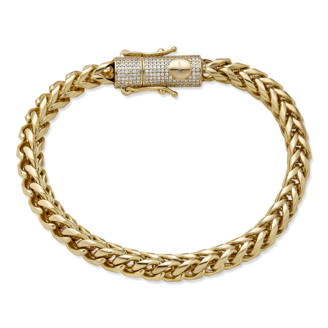 HarlemBling MOISSANITE CLASP Franco Bracelet - 14k Gold Plated Stainless Steel - 7.5"-8.5" - 4mm-6mm