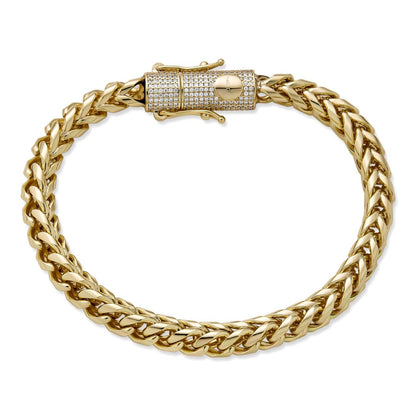 HarlemBling MOISSANITE CLASP Franco Bracelet - 14k Gold Plated Stainless Steel - 7.5"-8.5" - 4mm-6mm