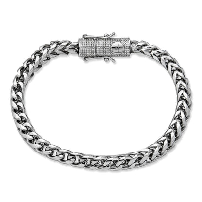 HarlemBling MOISSANITE CLASP Franco Bracelet - Stainless Steel W. 925 Silver Clasp - 7.5"-8.5" - 4mm-6mm