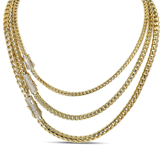 HarlemBling MOISSANITE CLASP Franco Chain Necklace - 14k Gold Plated Stainless Steel - 18"-30" - 4mm-6mm