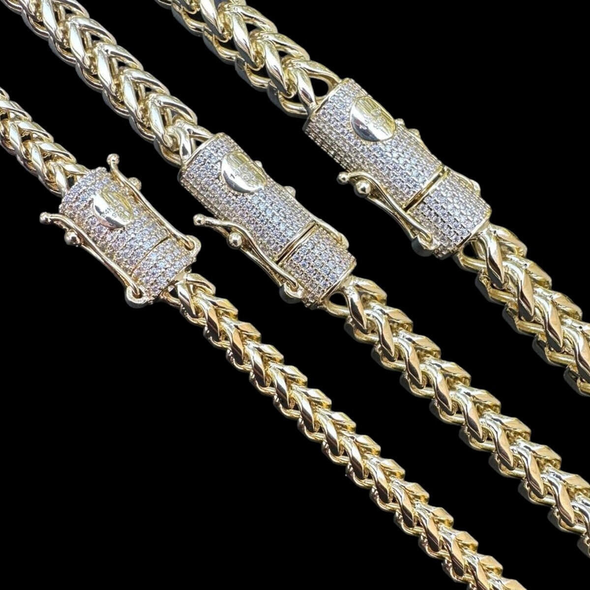 HarlemBling MOISSANITE CLASP Franco Chain Necklace - 14k Gold Plated Stainless Steel - 18"-30" - 4mm-6mm