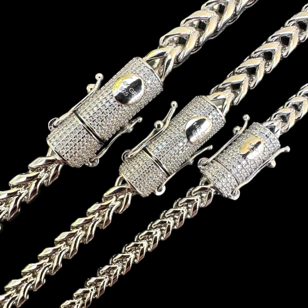 HarlemBling MOISSANITE CLASP Franco Chain Necklace - Stainless Steel W. 925 Silver Clasp - 18"-30" - 4mm-6mm