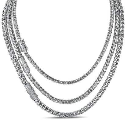 HarlemBling MOISSANITE CLASP Franco Chain Necklace - Stainless Steel W. 925 Silver Clasp - 18"-30" - 4mm-6mm